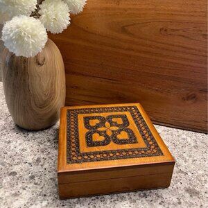 Beautiful‎ 5 x 5 Etched Carved Hearts Decorative Wooden Trinket Box from Poland